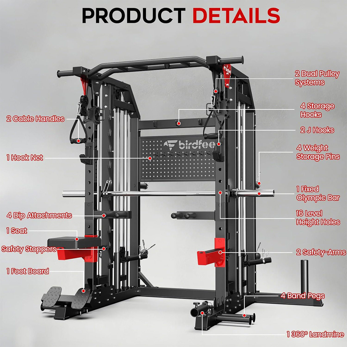 Pooboo Power Cage Multifunción - Home Gym Rack With Cables reseña y precio